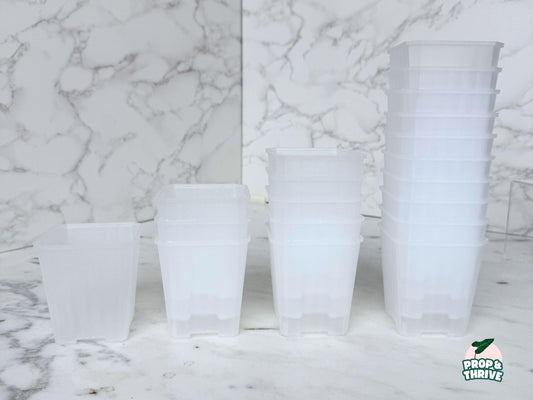 Aesthetic 2" Clear Square Nursery Pots Frosted Small Planters Tray Easy Watering Hoyas Mini Pot for Begonia Plastic Trendy Container 3 inch